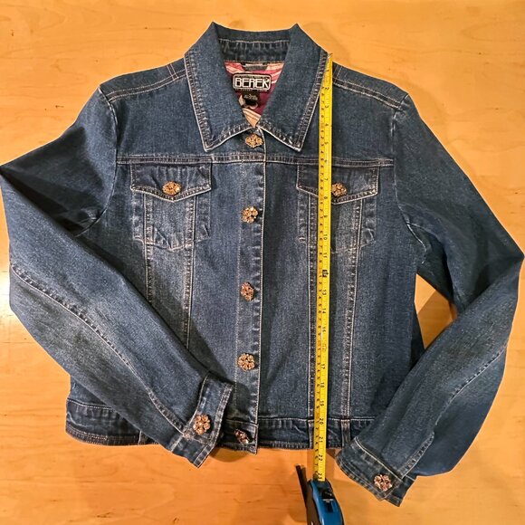 BEREK 2 by Takako Sakon Denim Jean Jacket—Crystal Buttons & Floral Lining Large - Picture 15 of 16